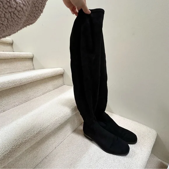 Classic Black Over-the-Knee Women's Boots - Slim Suede Look - Picture 2 of 6